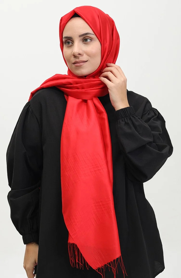 Sefa Merve Tassel Taffeta Shawl 1268-13 Red