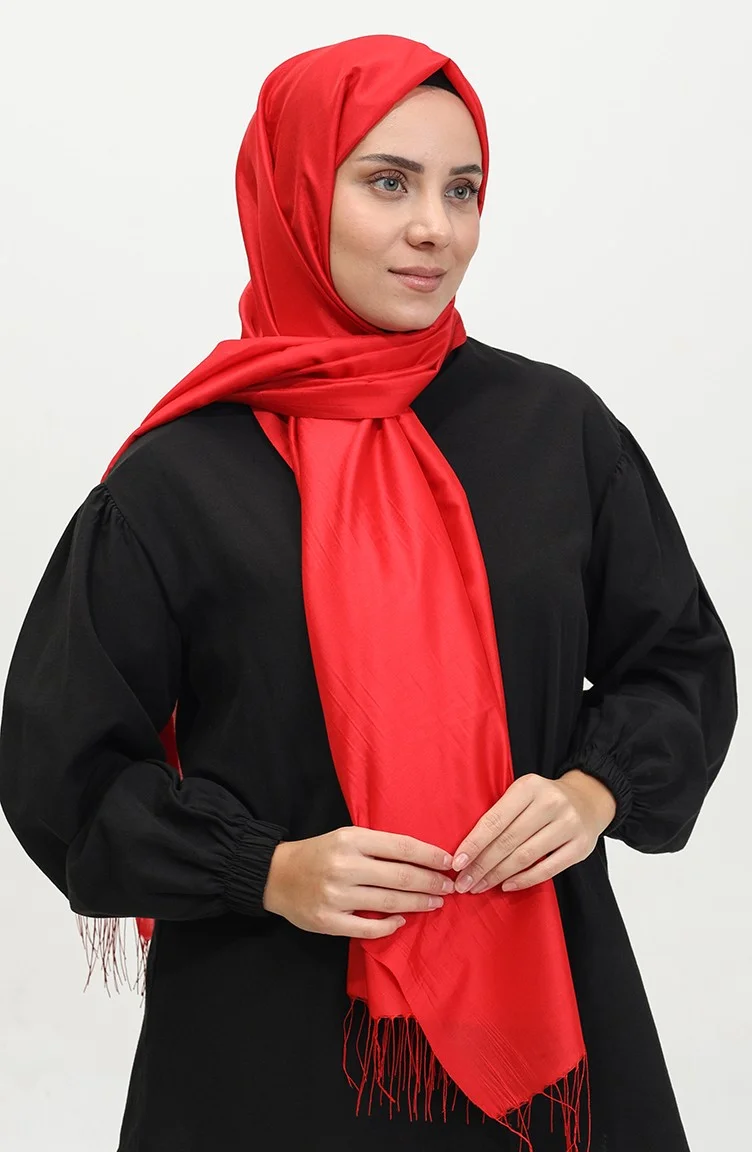 Sefa Merve Tassel Taffeta Shawl 1268-13 Red