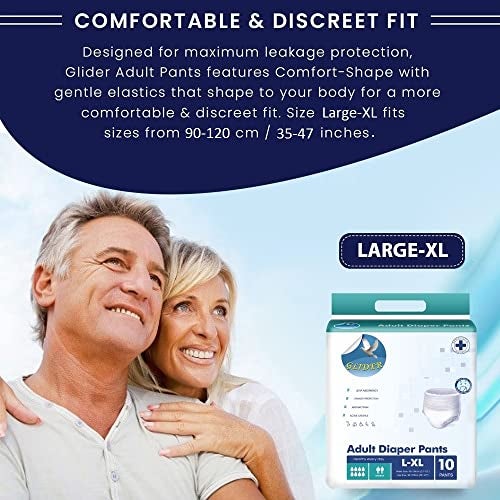 Glider Unisex Adult Diaper Pants | Large-XL Size | Maximum Overnight Absorbency | 35-47 Inch (90-120 cm) | (Pack of 3 – 30 Pants) - Image 2