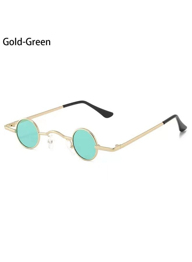 general Small Round Rock Punk Sunglasses for Women Men Ultra Metal Frame Hip Hop Sun Glasses Candy Color Fashion Shades Driving Eyewear-Lenses Color:Gold-Green-Frame Color:WHITE - Image 1