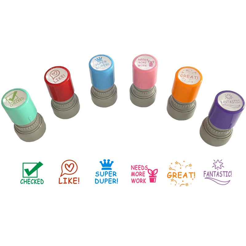 WAFJAMF WAFJAMF Pack of 6 Sorted Teacher Stamp Teachers SelfInking Rubber Stamps Teacher Review Photosensitive Stamps Colorful Behavior Stamps for Education 