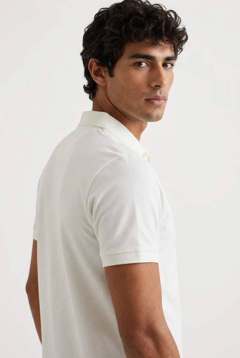 او في اس OVS White Pure Cotton Piquã© Polo Shirt With Classic Collar, Regular Fit