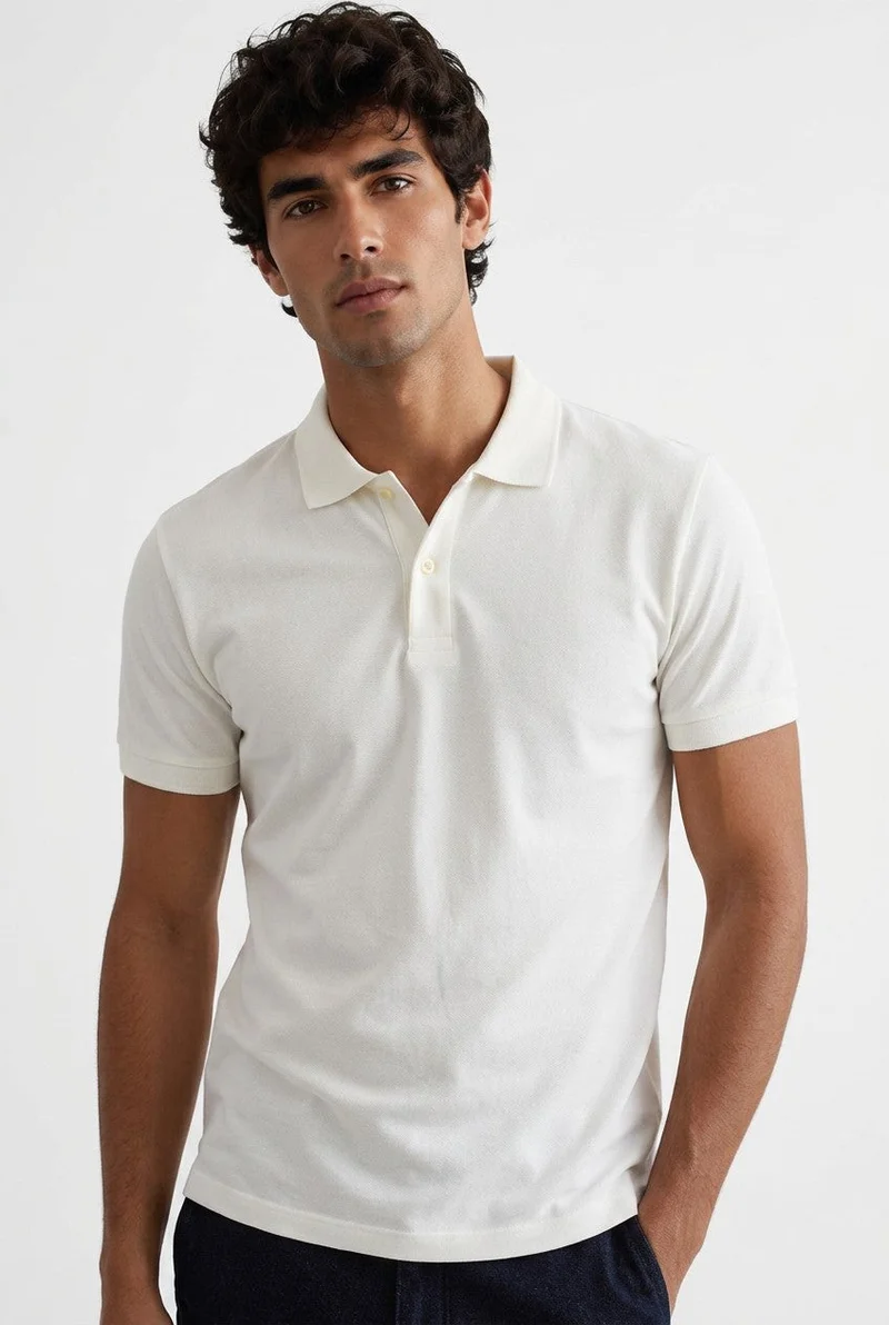 او في اس OVS White Pure Cotton Piquã© Polo Shirt With Classic Collar, Regular Fit