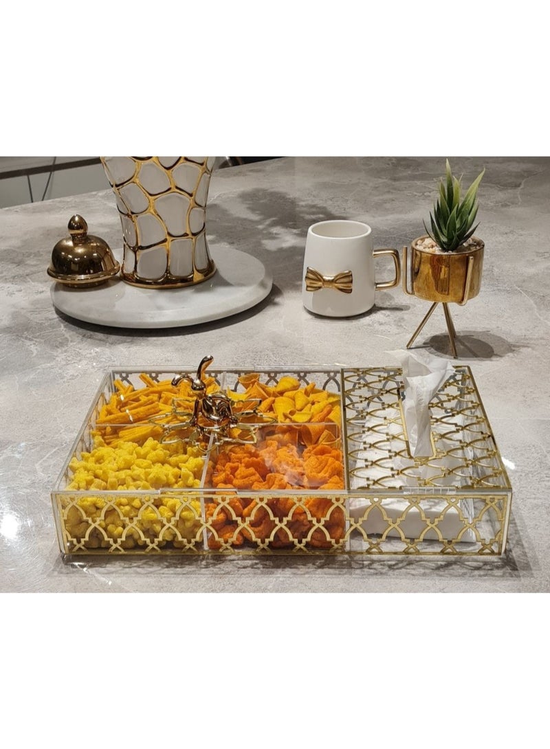 بوكس  اكليرك 4 خانة  + علبة مناديل للتسالى و الكحك والبسكوت  ياميش ومكسرات وكمان منظم اكسسوار على التسريحة  الخامة اكليرك 4 ميلي انظف كوالتى  وتحدى  المقاسات طول 36 عرض 24 ارتفاع 7 مقبض ارنوب - Image 3