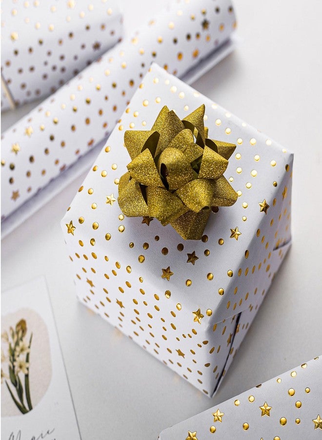 Flyhill Eid White Kraft Wrapping Paper Roll - 17x197Inch - Gold 3D Foil Stars & Polka Dots Gift Wrap Paper Design for Eid, Birthdays, Weddings, Baby Showers, Holidays - Image 4