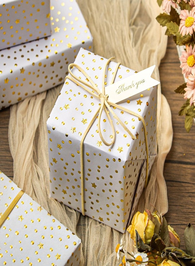 Flyhill Eid White Kraft Wrapping Paper Roll - 17x197Inch - Gold 3D Foil Stars & Polka Dots Gift Wrap Paper Design for Eid, Birthdays, Weddings, Baby Showers, Holidays - Image 5