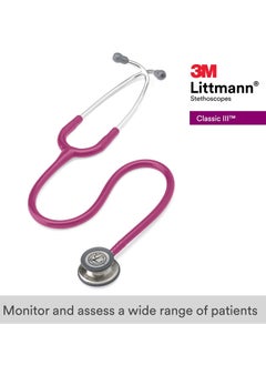 ليتمان 3M Littmann Classic III سماعة مراقبة أنبوب Raspberry جذع غير القابل للصدأ وسماعة رأس مقاس 27 بوصة 5648  - Image 2