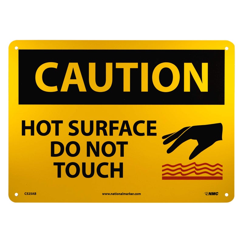 NMC C525AB CAUTION - HOT SURFACE - DO NOT TOUCH - 14 in. x 10 in. Aluminum Caution Sign with Graphic, Yellow/Black Text on Black/Yellow Base - Image 5