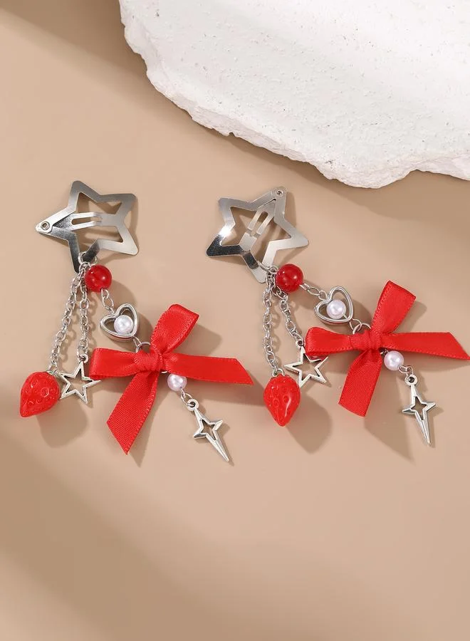 تايك تو Pack of 2 - Multi-Color Strawberry and Star Charm Hair Clips