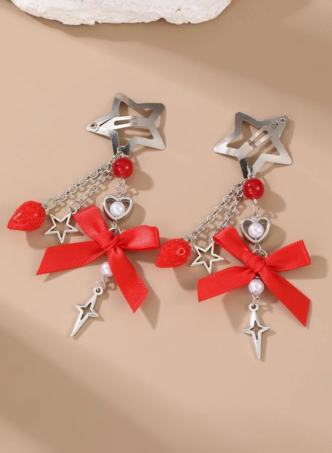 تايك تو Pack of 2 - Multi-Color Strawberry and Star Charm Hair Clips