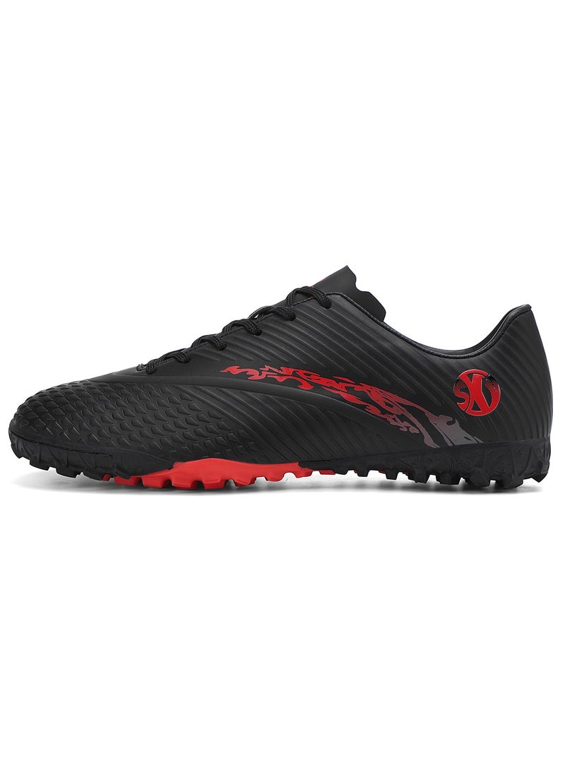 SKY WING Boy And Girl Soccer Shoes kids IC or IN Flat Sole Sport Shoes Flexible Athletic Outdoor Cleats Lace Up Light Weight Training Football Black - Image 2