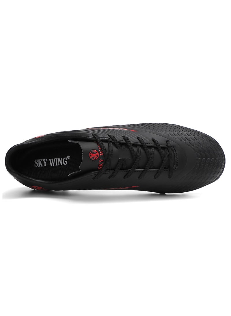 SKY WING Boy And Girl Soccer Shoes kids IC or IN Flat Sole Sport Shoes Flexible Athletic Outdoor Cleats Lace Up Light Weight Training Football Black - Image 5