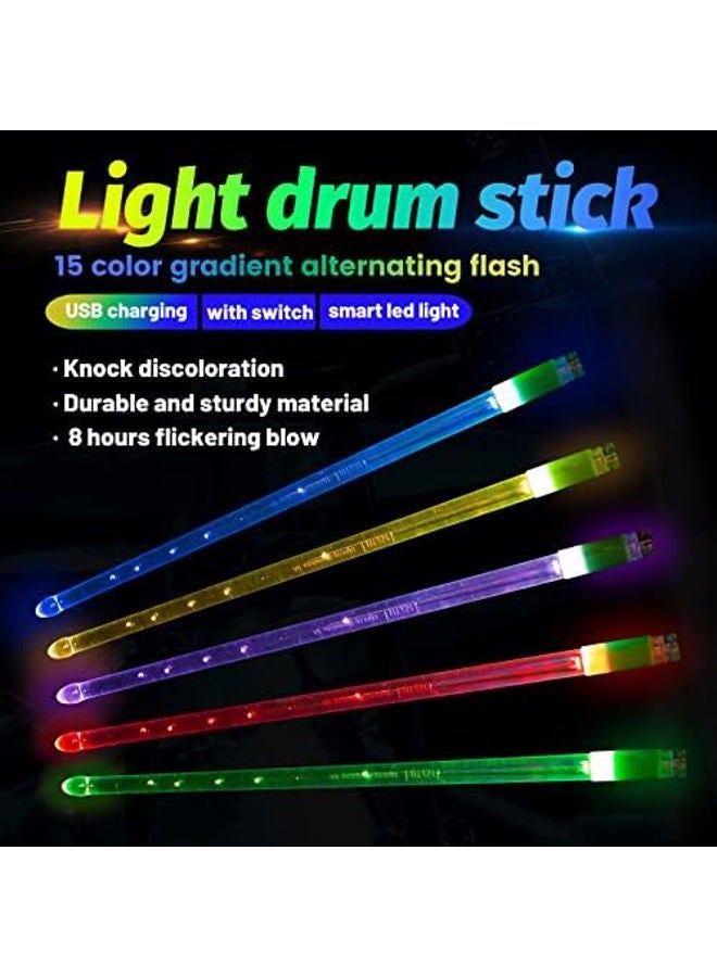 Hami Rechargeable Light Up Drumsticks with 15 Color Changing Effects - for Drummers, Personalized Drum Sticks for Adults. Glow in the Dark Drumsticks with Storage Bag (2pcs/Pack) - Image 2