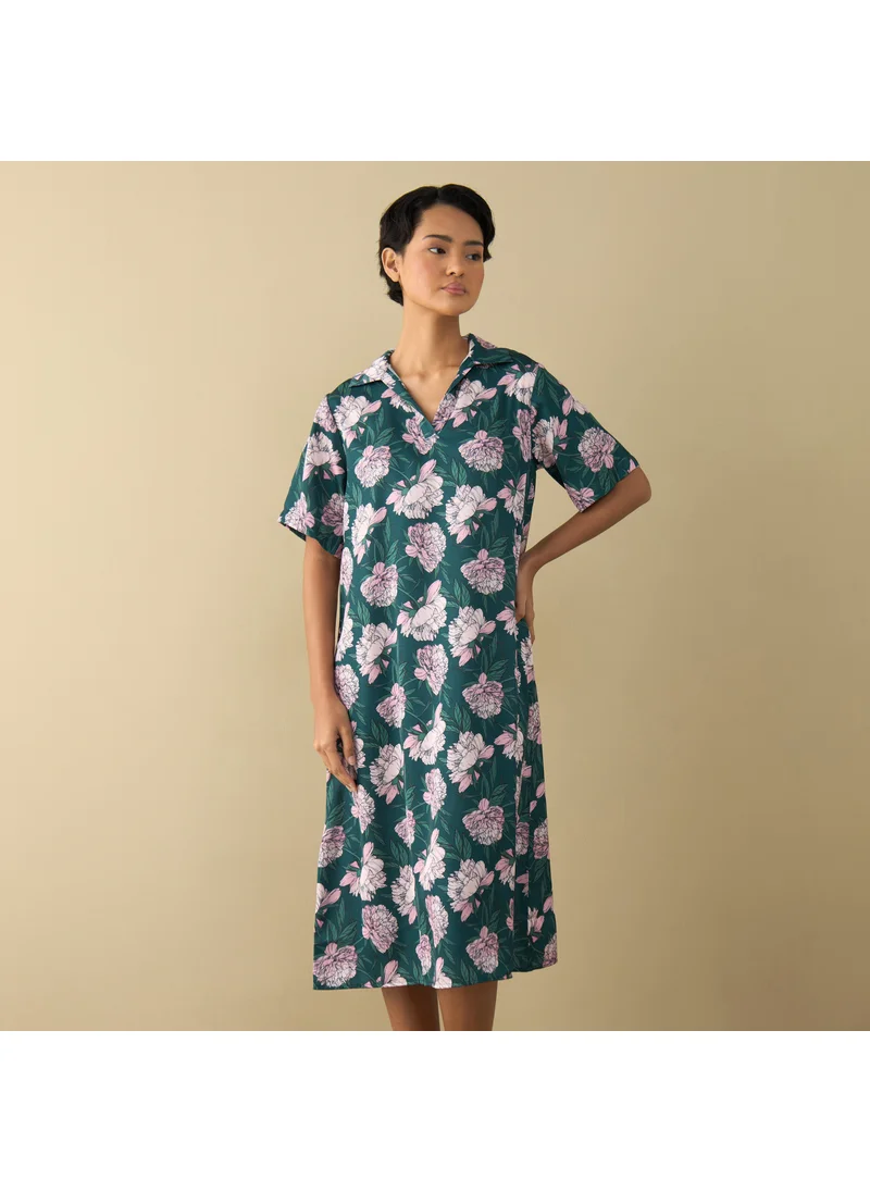 FAV All-Over Floral Print Sleepshirt with Short Sleeves