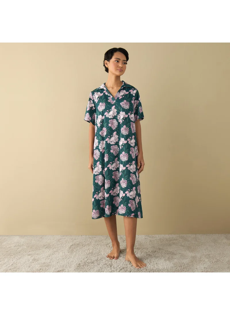 FAV All-Over Floral Print Sleepshirt with Short Sleeves
