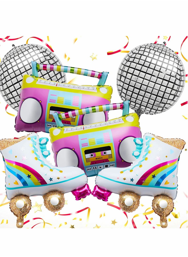 Excefore Roller Skate Boom Box Balloon Silver Disco Ball Balloons - 22 Inch,  Pack of 6, 4D for Decor, 70s Party Decorations | New Years Eve Supplies 2023  - Image 1