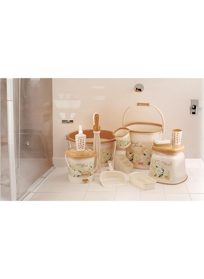 Liza Liza Blossom 12pc Jumbo Bathroom Accessory Set Plastic Big Bucket 25L,Tub 30 L,Patla 25 L, Mug, Stool, Plastic Broom, Dustbin, Dustpan, 12pc Bathroom Set (Brown) (Blossom Brown)  - Image 5