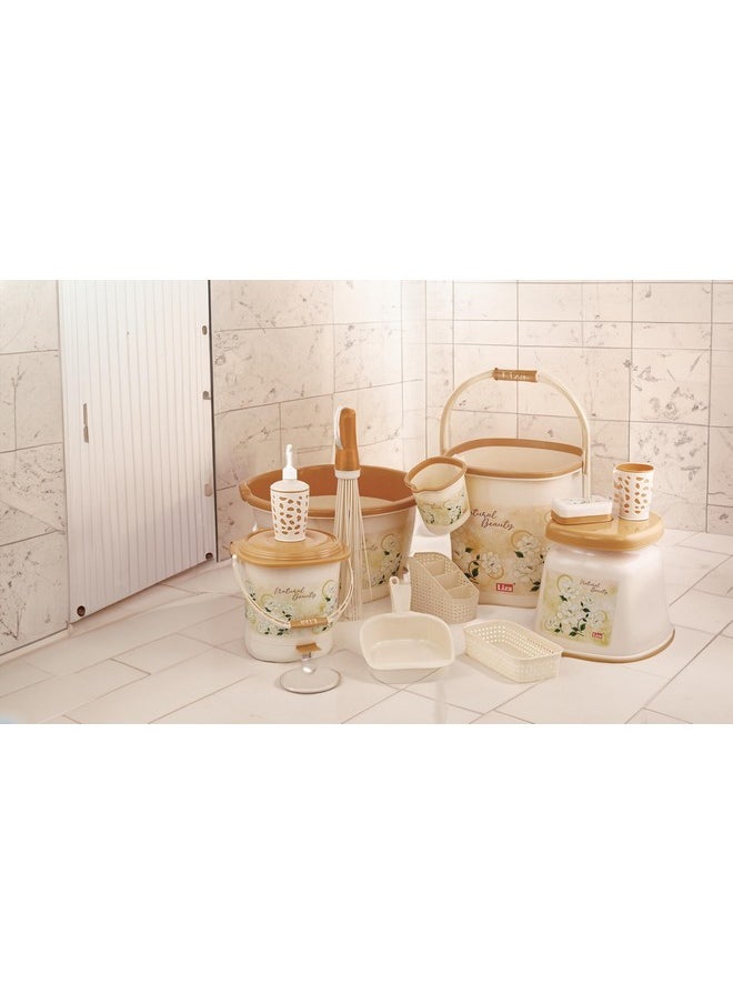 Liza Liza Blossom 12pc Jumbo Bathroom Accessory Set Plastic Big Bucket 25L,Tub 30 L,Patla 25 L, Mug, Stool, Plastic Broom, Dustbin, Dustpan, 12pc Bathroom Set (Brown) (Blossom Brown)  - Image 4