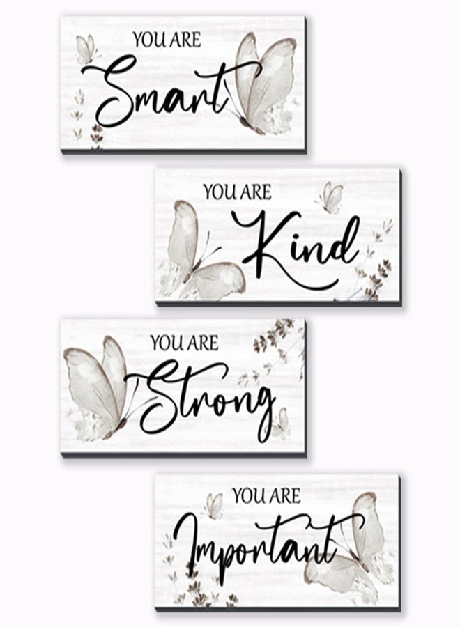 DONFENTHY 4 Pcs Butterfly Wall Decor Black Room Decor Wooden Positive Butterfly Decor with Butterfly Inspirational Word Black White Grey for Women Room Bathroom Bedroom Office Decor(Black,10x4 In) - Image 1