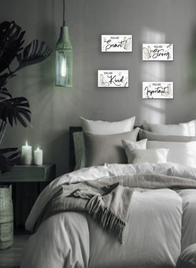 DONFENTHY 4 Pcs Butterfly Wall Decor Black Room Decor Wooden Positive Butterfly Decor with Butterfly Inspirational Word Black White Grey for Women Room Bathroom Bedroom Office Decor(Black,10x4 In) - Image 3