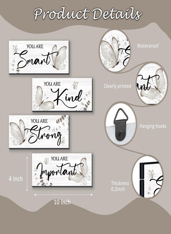 DONFENTHY 4 Pcs Butterfly Wall Decor Black Room Decor Wooden Positive Butterfly Decor with Butterfly Inspirational Word Black White Grey for Women Room Bathroom Bedroom Office Decor(Black,10x4 In) - Image 4
