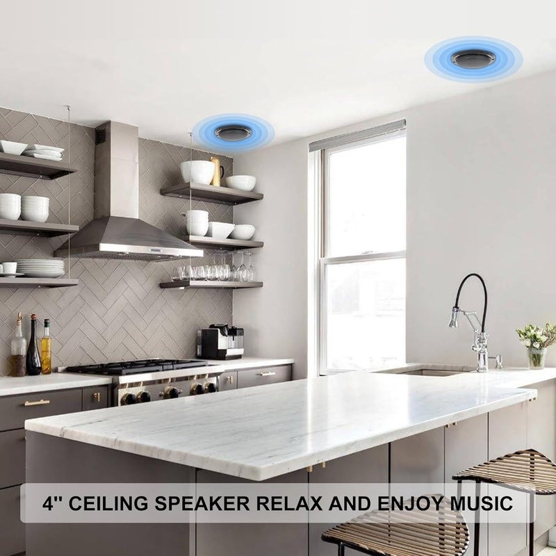 Herdio 4 Inches Waterproof Marine Ceiling Flush Wall Mount Speakers with 160 Watts Power, Handling for Kitchen Bathroom Boat Car Motorcycle Cloth Surround and Low Profile Design - 1 Pair (Black) - Image 2
