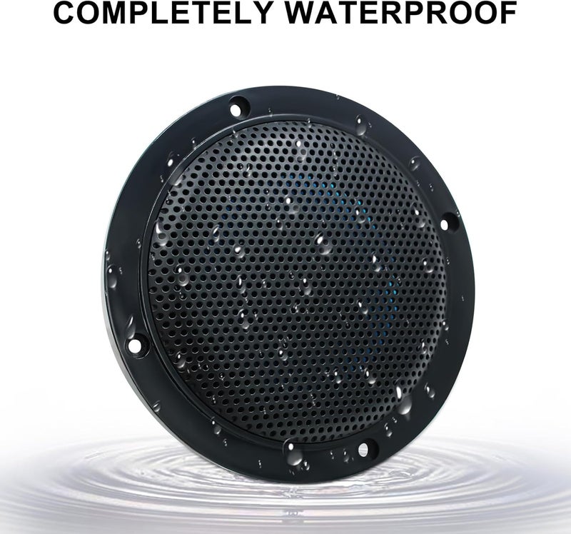 Herdio 4 Inches Waterproof Marine Ceiling Flush Wall Mount Speakers with 160 Watts Power, Handling for Kitchen Bathroom Boat Car Motorcycle Cloth Surround and Low Profile Design - 1 Pair (Black) - Image 3