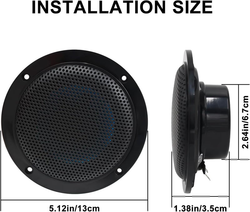 Herdio 4 Inches Waterproof Marine Ceiling Flush Wall Mount Speakers with 160 Watts Power, Handling for Kitchen Bathroom Boat Car Motorcycle Cloth Surround and Low Profile Design - 1 Pair (Black) - Image 4