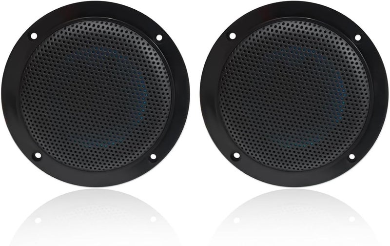 Herdio 4 Inches Waterproof Marine Ceiling Flush Wall Mount Speakers with 160 Watts Power, Handling for Kitchen Bathroom Boat Car Motorcycle Cloth Surround and Low Profile Design - 1 Pair (Black) - Image 1