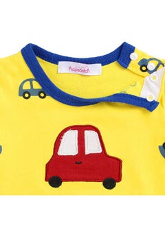 Hopscotch Hopscotch Unisex Vehicle Print Romper In Yellow Color for Ages 6-9 Months  - Image 3