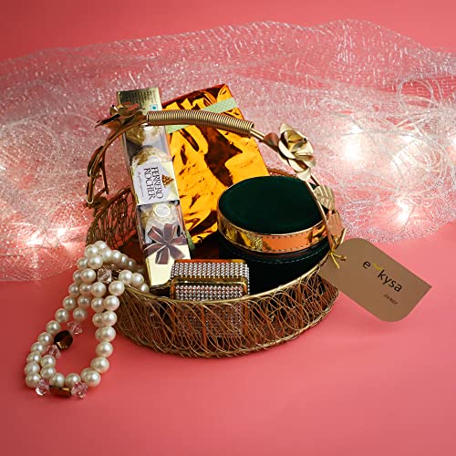 ekysa dekor metal meshwire multipurpose Fancy Hamper Basket/Tray/Platter with hadles for Packing, Gifting, Home Decoration - Golden (8 * 8 * 2.5 inch) - Image 4