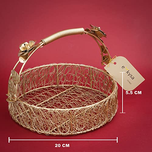 ekysa dekor metal meshwire multipurpose Fancy Hamper Basket/Tray/Platter with hadles for Packing, Gifting, Home Decoration - Golden (8 * 8 * 2.5 inch) - Image 2