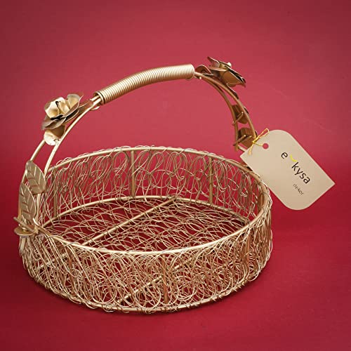 ekysa dekor metal meshwire multipurpose Fancy Hamper Basket/Tray/Platter with hadles for Packing, Gifting, Home Decoration - Golden (8 * 8 * 2.5 inch) - Image 1