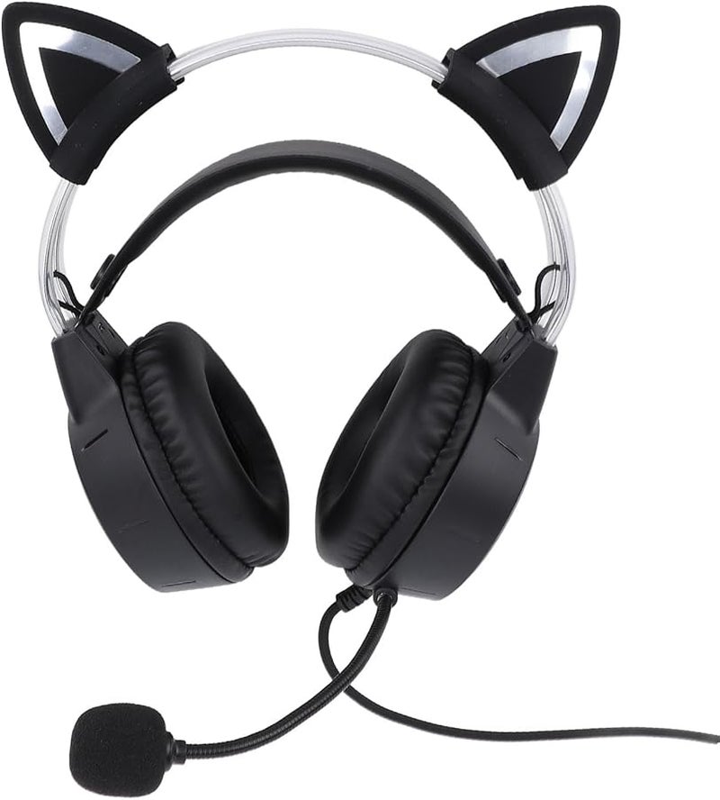 Black RGB Cat Ear Gaming Headset with Microphone Noise Canceling for PC Laptop - Image 1