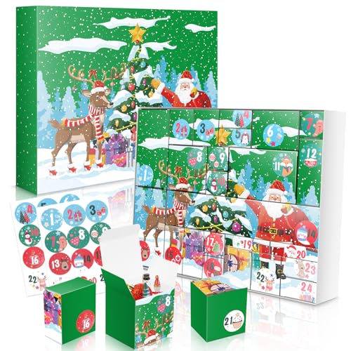 Linelglobal DIY Christmas Advent Calendar to Fill Empty Gift Box Set 202524 Days of Surprise Boxes for Kids Family Friends Green - Image 1