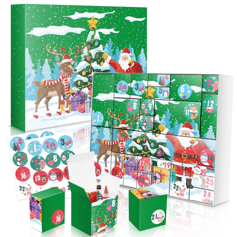 Linelglobal DIY Christmas Advent Calendar to Fill Empty Gift Box Set 202524 Days of Surprise Boxes for Kids Family Friends Green - Image 2