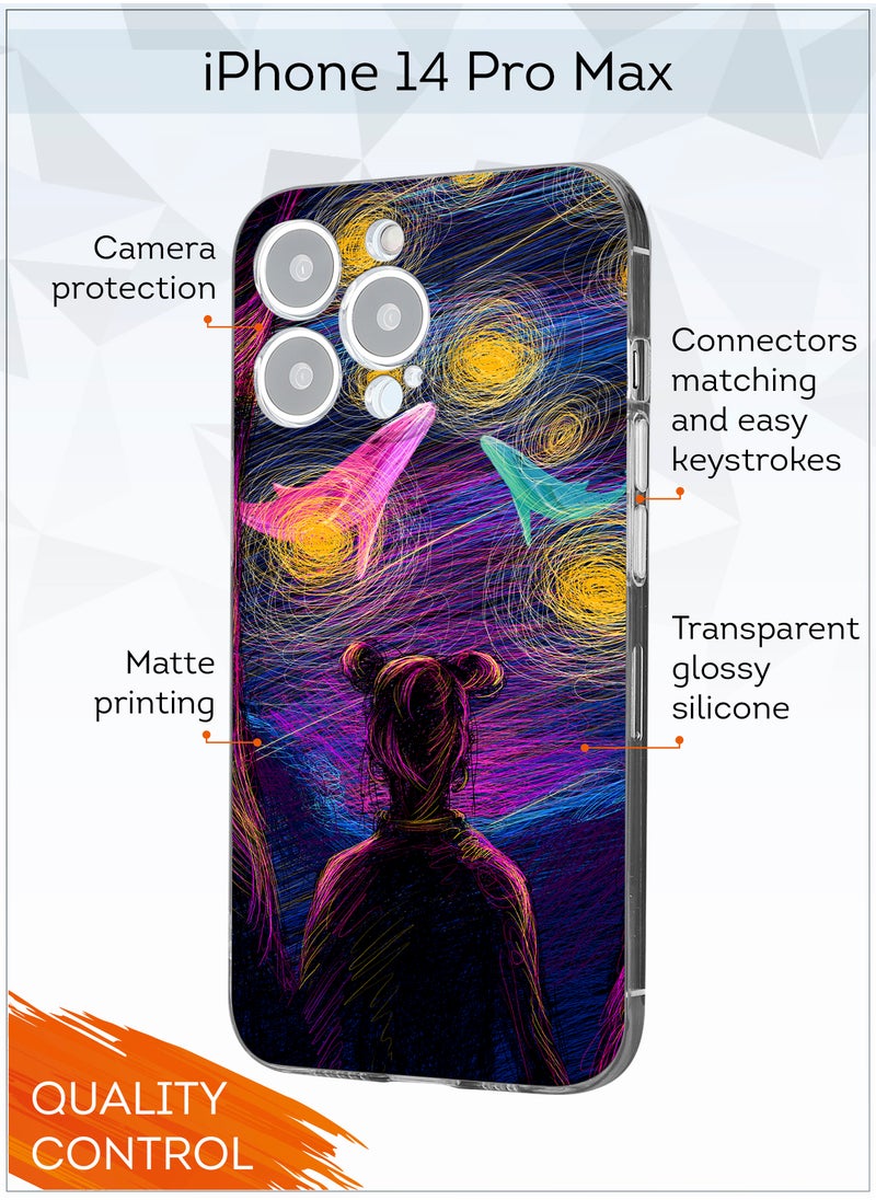 MOBILIUS - for iPhone 14 Pro Max Case, Shockproof Protective Phone Case Cover for iPhone 14 Pro Max, with Space girl Pattern - Image 1