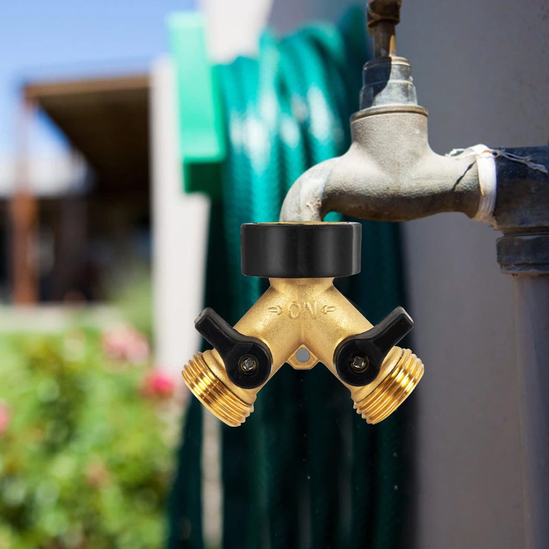 Hourleey 2 Pack Brass Garden Hose Splitter 2 Way, 3/4 Inch Hose Connector Tap Splitter, Hose Y Splitter, Hose Spigot Adapter 2 Valves with 4 Extra Rubber Washers - Image 5