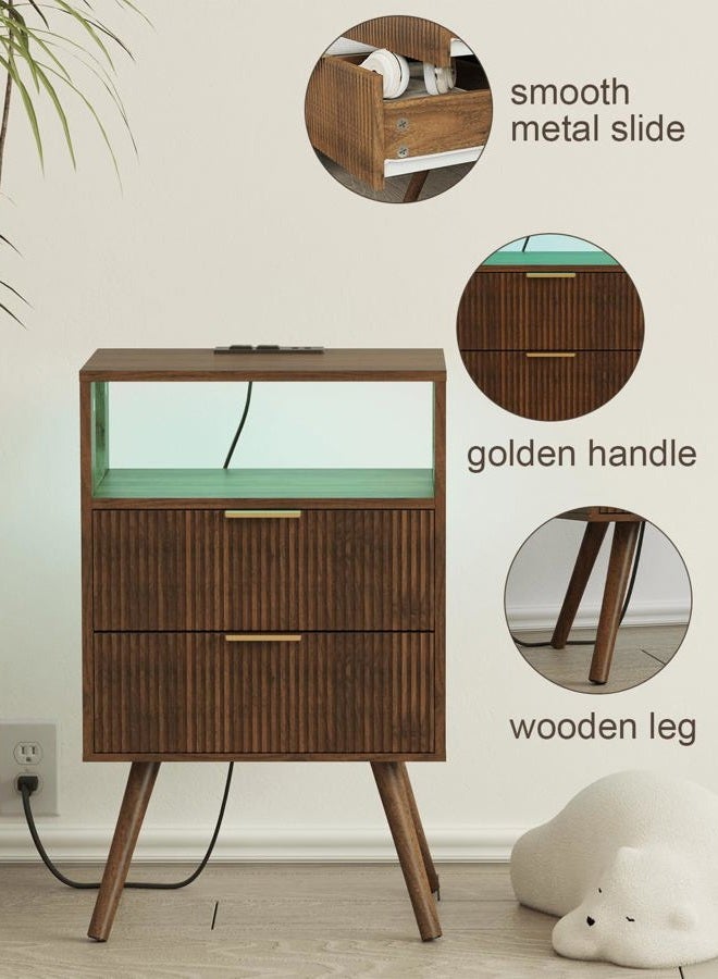 Leomonio Nightstand, Modern Bedside Table with 2 Storage Drawer and Open Wood Shelf for Bedroom and Small Spaces, Night Stand with Solid Wood Legs (Walnut Brown-Outlet) - Image 5