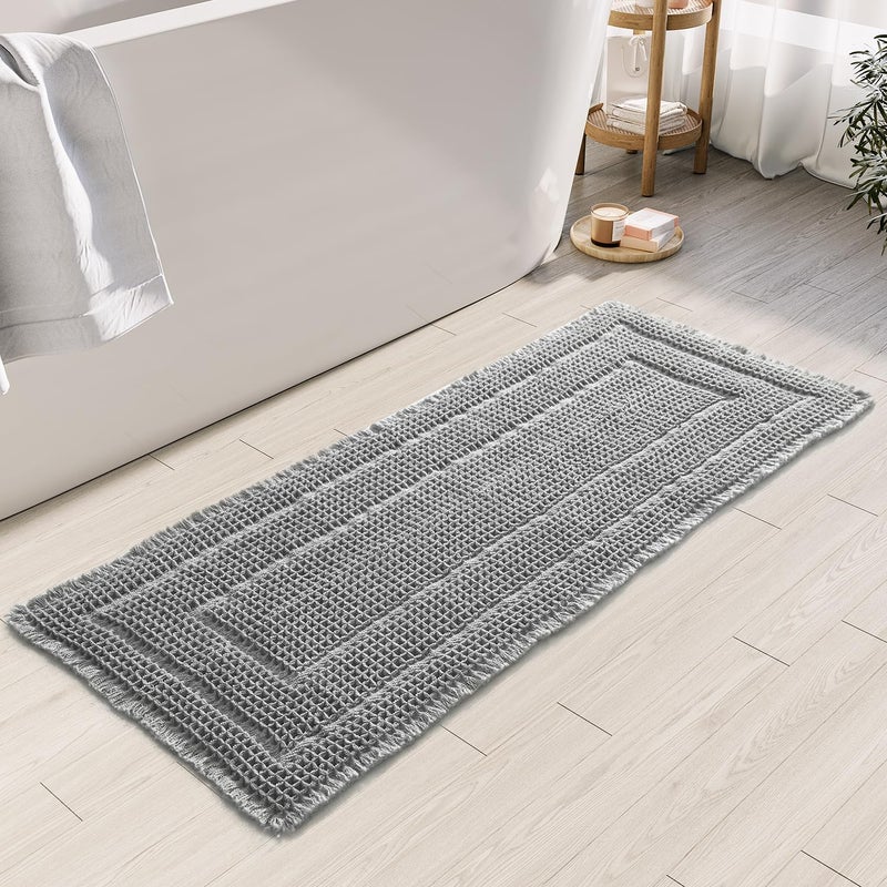 BULULOM Bath Mats for Bathroom Non Slip,Waffle Luxury Bath Mat,Machine Washable Bath Mat for Shower,Ultra Soft Bathmat,Gray,19"*48" - Image 1