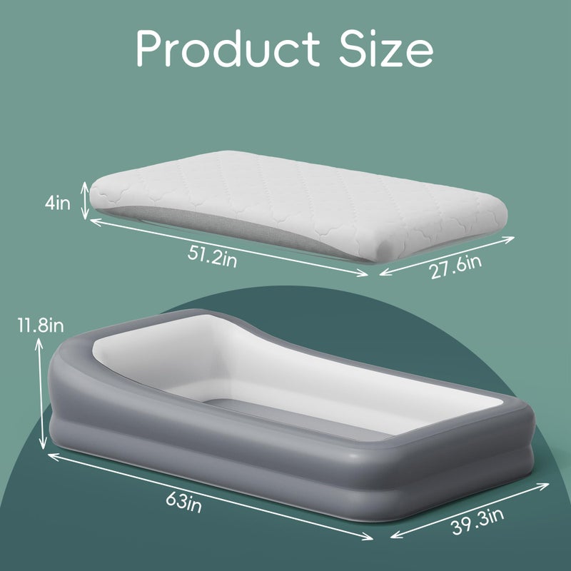 GloTika Toddler Travel Bed - Inflatable Kids Air Mattress with Surround Safety Bumpers & Soft Cotton Sheet, Portable 63" Rest Solution for Grandparents House, Camping or Transitioning - Image 5