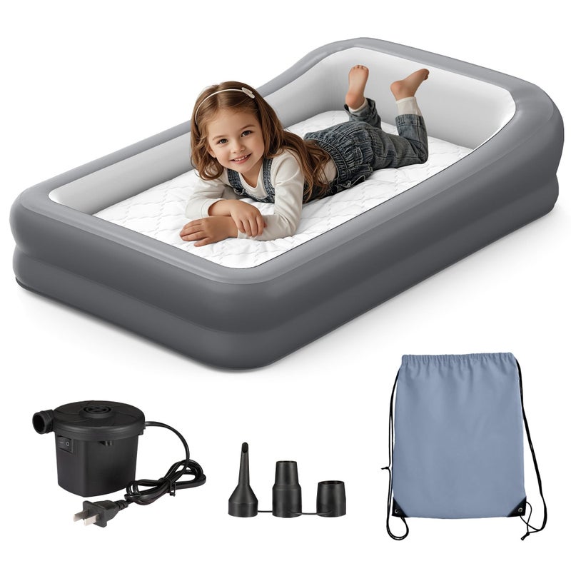 GloTika Toddler Travel Bed - Inflatable Kids Air Mattress with Surround Safety Bumpers & Soft Cotton Sheet, Portable 63" Rest Solution for Grandparents House, Camping or Transitioning - Image 1