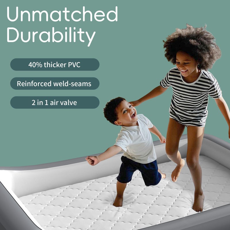GloTika Toddler Travel Bed - Inflatable Kids Air Mattress with Surround Safety Bumpers & Soft Cotton Sheet, Portable 63" Rest Solution for Grandparents House, Camping or Transitioning - Image 3
