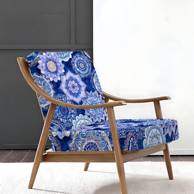 2D Plat Fiber Fabric Sofa Cushion Cover Set Of 6 Pieces Blue White Ethnic Mandala Print Retro Carved Texture Design Suitable For Outdoor Garden And Indoor Use - Image 2