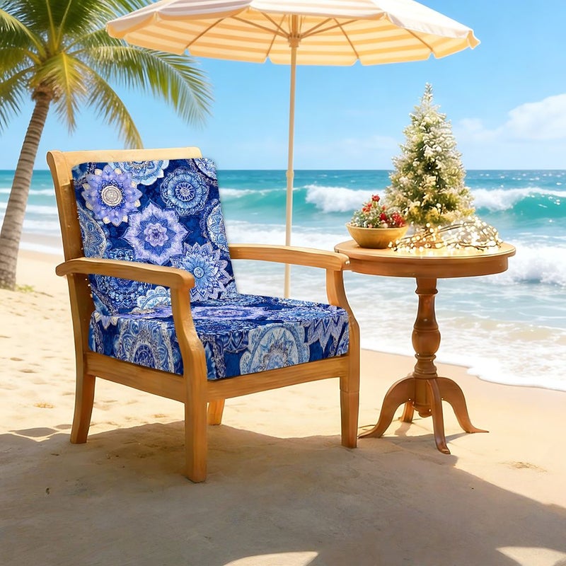 2D Plat Fiber Fabric Sofa Cushion Cover Set Of 6 Pieces Blue White Ethnic Mandala Print Retro Carved Texture Design Suitable For Outdoor Garden And Indoor Use - Image 5