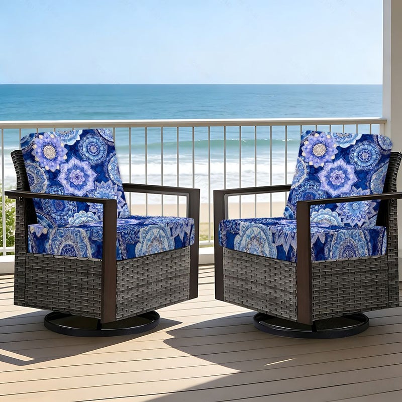 2D Plat Fiber Fabric Sofa Cushion Cover Set Of 6 Pieces Blue White Ethnic Mandala Print Retro Carved Texture Design Suitable For Outdoor Garden And Indoor Use - Image 4