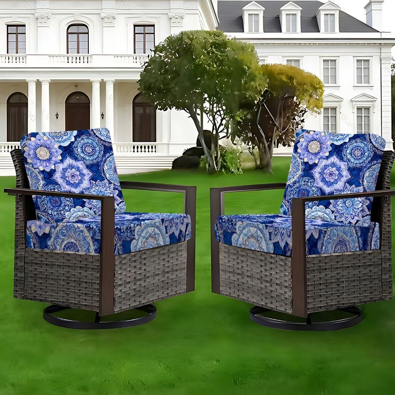 2D Plat Fiber Fabric Sofa Cushion Cover Set Of 6 Pieces Blue White Ethnic Mandala Print Retro Carved Texture Design Suitable For Outdoor Garden And Indoor Use - Image 1