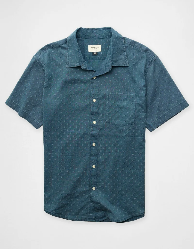 American Eagle  AE Short-Sleeve Button-Up Shirt for Men | Best Price UAE