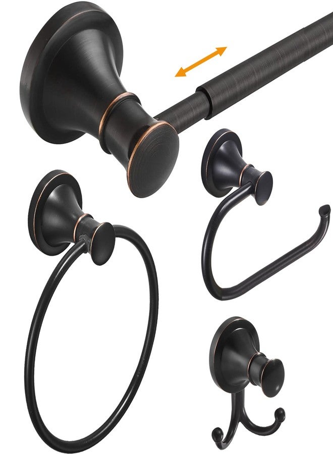 Hoimpro Oil Rubbed Bronze Bathroom Accessory Set, 4-Piece Wall Mount Hardware with Adjustable Towel Bar Rack, Towel Ring, Paper Towel Holder, Double Towel Hooks - Image 1
