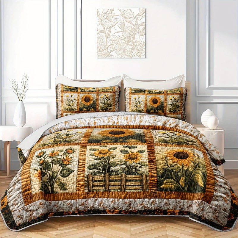 Tuzaovy Sunflower Patchwork Quilt Bedding Set Queen Size for Girls and Kids,Sunflower Field Bedspread Sets Rustic Farmhouse Bedroom Decor,Yellow Flowers Bed Cover Queen for Boys Girls Room Decor - Image 3
